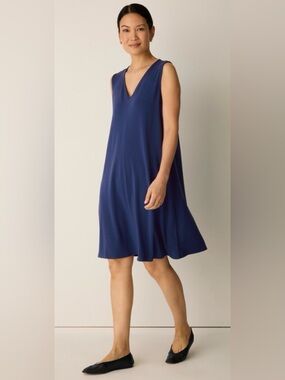 Eileen Fisher Fine Jersey Dress,Size-Large(LP),Color-Deep Dive Blue